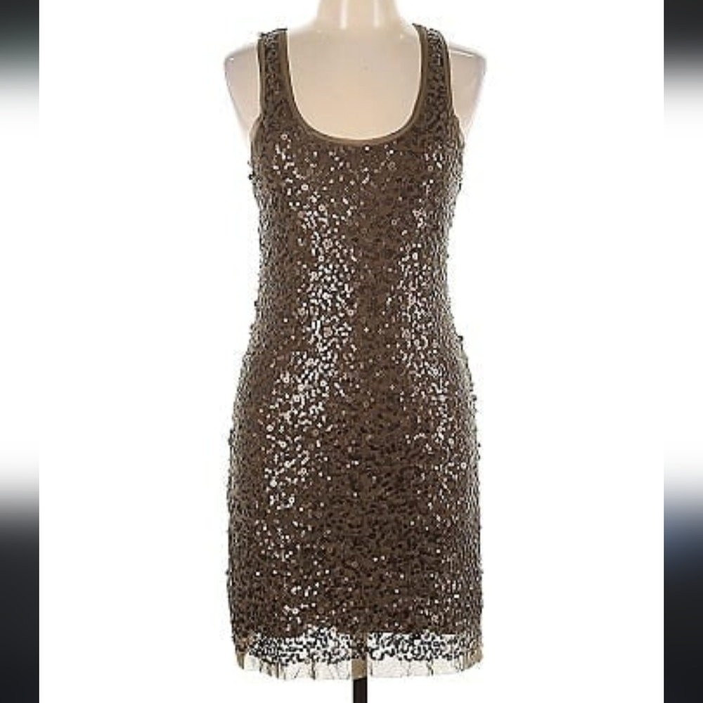 New Max Studio Sequin Cocktail Dress, mini, size L Brown